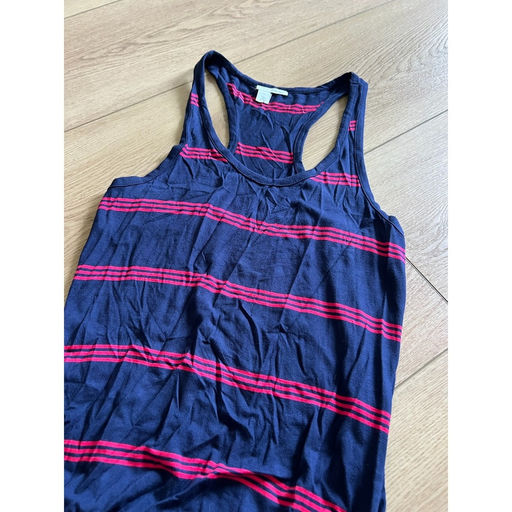 Halogen Navy Pink Stripe Racerback Tank Dress XS Ruched Side Casual - Picture 5 of 5